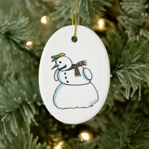 Schneemann oval Keramik-Ornament Keramik Ornament
