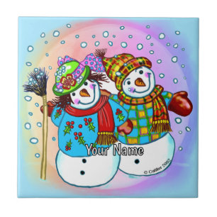 Schneemann-Paar Fliese