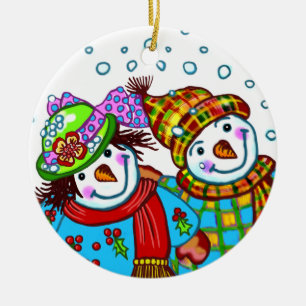 Schneemann-Paar Keramik Ornament
