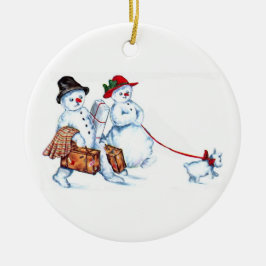 Schneemann-Paar-Weihnachtsverzierung Keramikornament