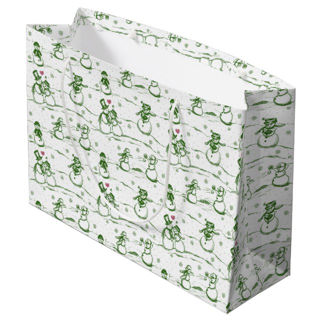 Schneemann-Parade-Toile - grün Große Geschenktüte (Rückseite Schrägansicht)