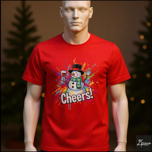 Schneemann Prost Wein Farbspritzer Kunst T-Shirt