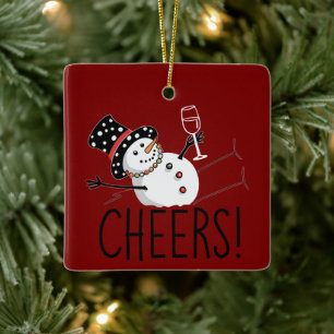Schneemann Prostet Wein Weihnachten Lustiges Xmas  Keramikornament