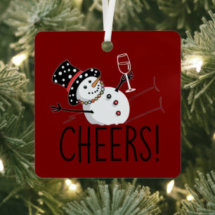 Schneemann Prostet Wein Weihnachten Lustiges Xmas  Ornament Aus Metall