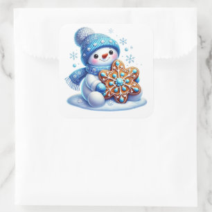Schneemann Quadratischer Aufkleber