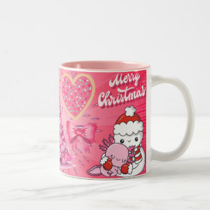 Schneemann rosa, Frohe Weihnachten Zweifarbige Tasse