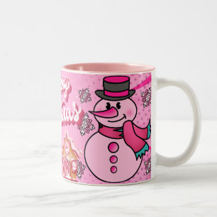 Schneemann rosa, frohe Weihnachten Zweifarbige Tasse