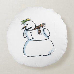 Schneemann rund grünes Poly-Kissen Rundes Kissen