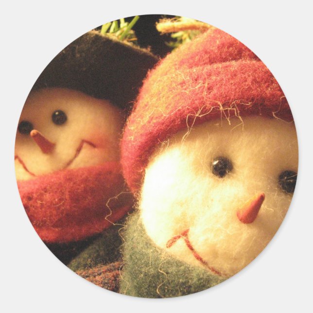 Schneemann Runder Aufkleber (Vorderseite)