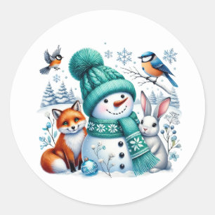 Schneemann Runder Aufkleber