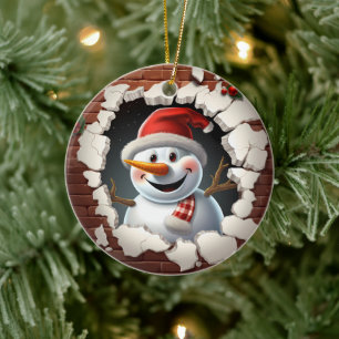 Schneemann Santa Hut - 3D Keramik Ornament