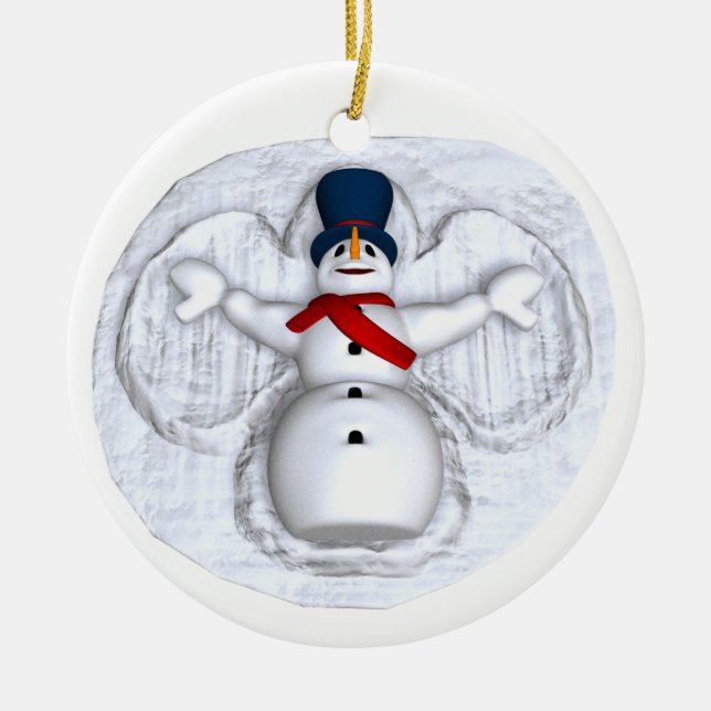 Schneemann-Schnee-Engels-Verzierung Keramikornament (Vorne)