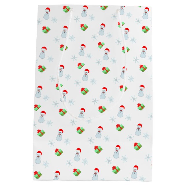 Schneemann, Schneeflocken und Geschenkboxen Mittlere Geschenktüte (Rückseite)