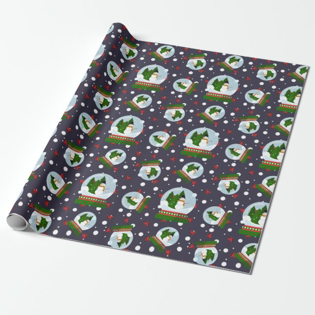 Schneemann-Schneekugeln Geschenkpapier (Ungerollt)
