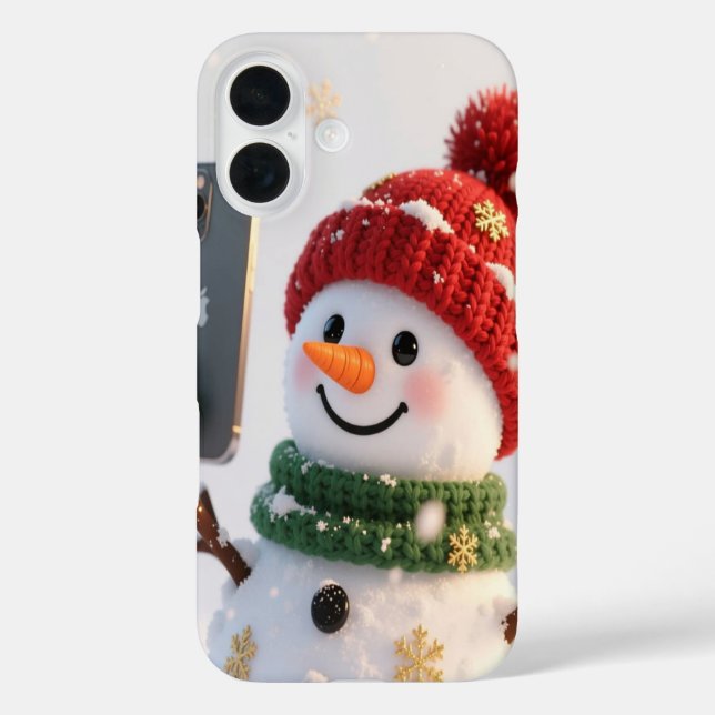 Schneemann Selfie iPhone 16 Hülle (Rückseite)