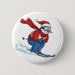 Schneemann Skifahrer Weihnachten 2026 Urlaub Winte Button
