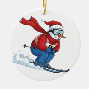 Schneemann Skifahrer Weihnachten 2026 Urlaub Winte Keramik Ornament
