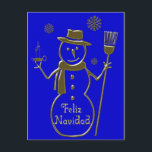 Schneemann-spanische frohe Weihnacht-Karte Feliz Feiertagspostkarte<br><div class="desc">Schneemann-spanische frohe Weihnacht-Karte Feliz Navidad - geätzt wie Goldentwurfs-Feiertagskarte - drucken Sie eine Sondermeldung nach innen,  bevor Sie kaufen oder Hand schreiben Ihre persönliche Mitteilung,  bevor Sie geben.</div>