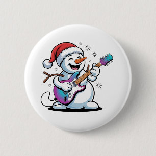 Schneemann spielt E-Gitarre Rock-Weihnachten Button