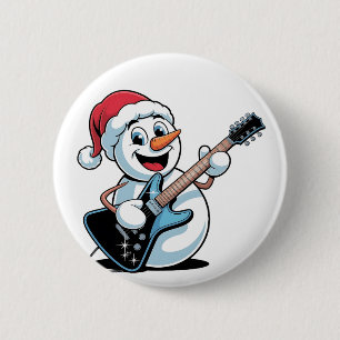 Schneemann spielt elektrische Gitarre Santa Weihna Button