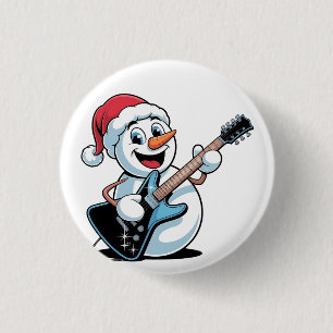 Schneemann spielt elektrische Gitarre Santa Weihna Button