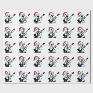 Schneemann spielt elektrische Gitarre Santa Weihna Geschenkpapier