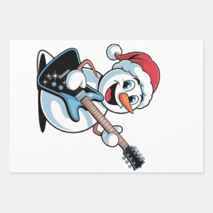 Schneemann spielt elektrische Gitarre Santa Weihna Geschenkpapier Set