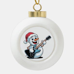 Schneemann spielt elektrische Gitarre Santa Weihna Keramik Kugel-Ornament