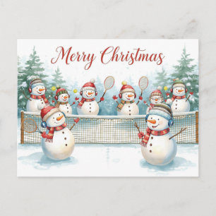 Schneemann spielt Tennis Weihnachten Wasserfarbe