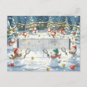 Schneemann spielt Tennis Weihnachten Wasserfarbe