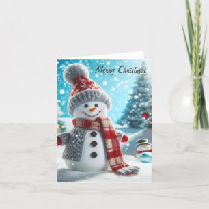 Schneemann stehend in Winterlandschaft Feiertagskarte