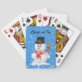 Schneemann steht, während Schnee fällt Spielkarten