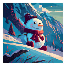 Schneemann steigt zu Weihnachten Berge an
