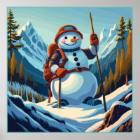 Schneemann steigt zu Weihnachten Berge an