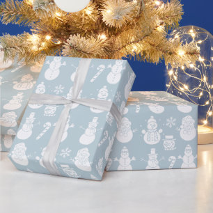 Schneemann Sterne Süße Blaue Weihnachten Retro Vin Geschenkpapier
