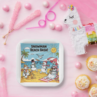 Schneemann-Strand-Bash Pappteller