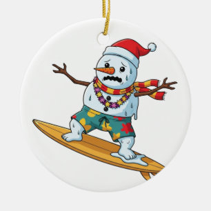 Schneemann-Surfer-Weihnachten 2026 Lustiger Feiert Keramik Ornament
