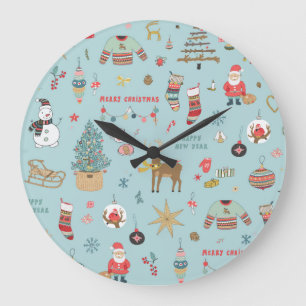Schneemann-Tannenbaum-Weihnachts-Verpackungsmuster Große Wanduhr