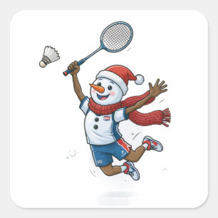 Schneemann Tennisspieler Weihnachten 2026 Feiertag Quadratischer Aufkleber