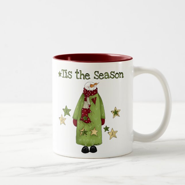 Schneemann Tis die Jahreszeit Zweifarbige Tasse (Rechts)