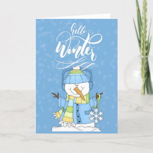 Schneemann trägt Blau - Hallo Winter Karte