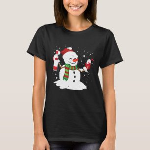 Schneemann trinkt Rotwein Lustiger Partner Passend T-Shirt