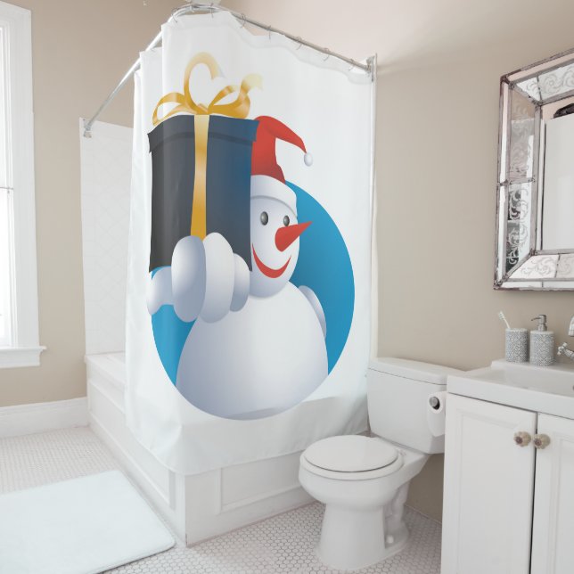 Schneemann übergibt Geschenk... Duschvorhang (Beispiel)