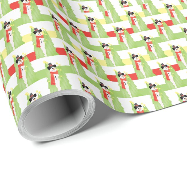 Schneemann und Baum Geschenkpapier (Rolleneckpunkt)