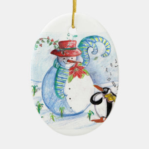 SCHNEEMANN-UND DES PINGUINS WINTERSERENADE KERAMIKORNAMENT