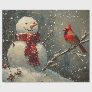 Schneemann und ein Kardinal Ölgemälde Geschenkpapier