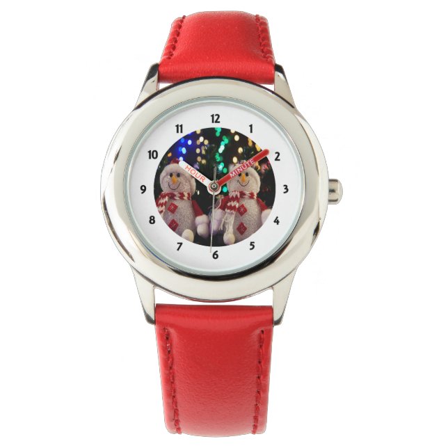 Schneemann und Familienschmuck auf Tree Watch Armbanduhr (Vorderseite)