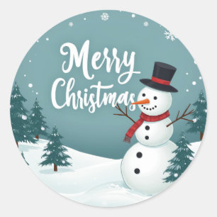 Schneemann und frohe Weihnachten Runder Aufkleber