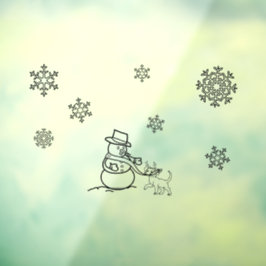 Schneemann und Hund im Schnee Fensteraufkleber