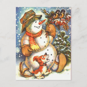 Schneemann und Hund Postkarte